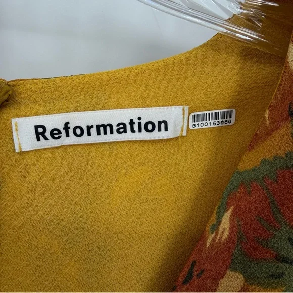 Reformation Scarlett V-Neck Mini Dress Orange Floral Size 4 - Picture 11 of 12